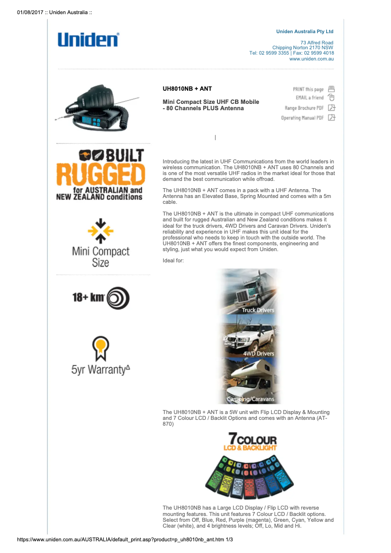 Page 1 de la notice Manuel utilisateur Uniden UH8010NB