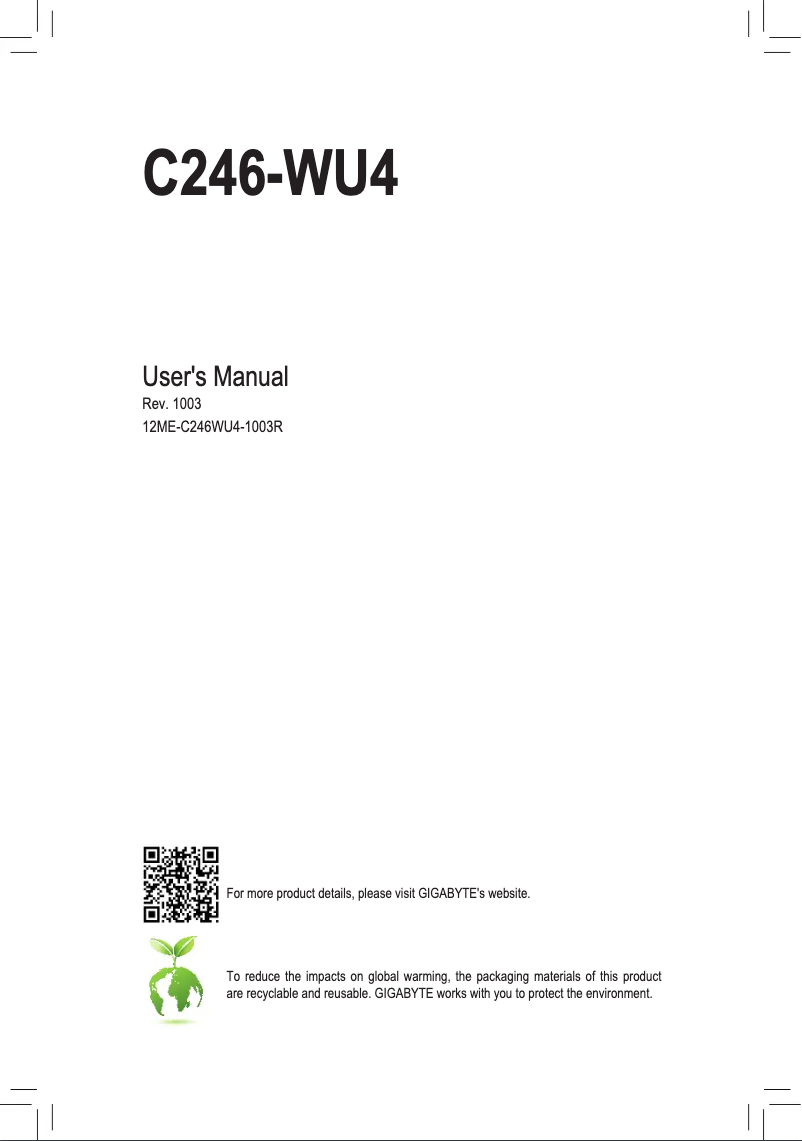 Page 1 de la notice Manuel utilisateur Gigabyte C246-WU4