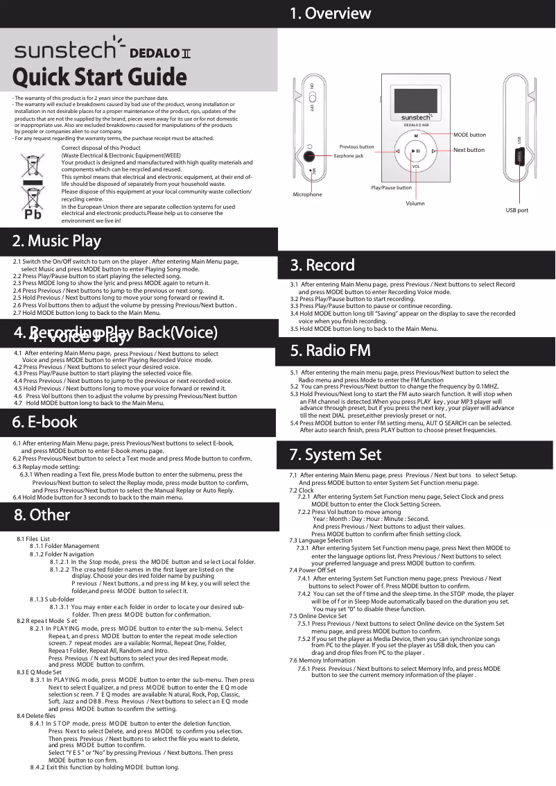 Page 1 de la notice Manuel utilisateur Sunstech Dedalo II