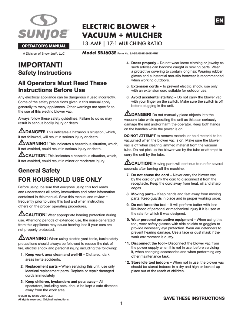 Image de la première page du manuel de l'appareil SBJ603E