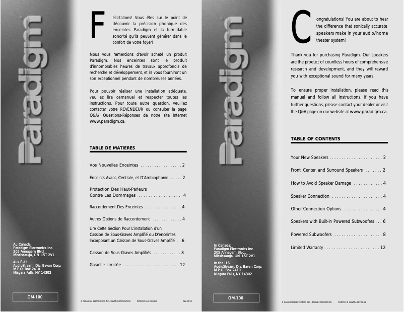 Page n°1 - Manuel utilisateur Paradigm 9SE-MKII