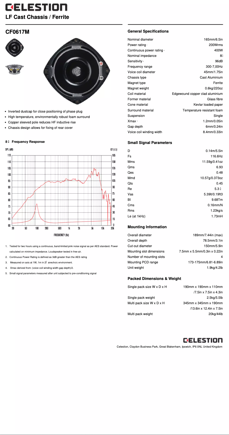 Page n°1 - Manuel utilisateur Celestion CF0617M