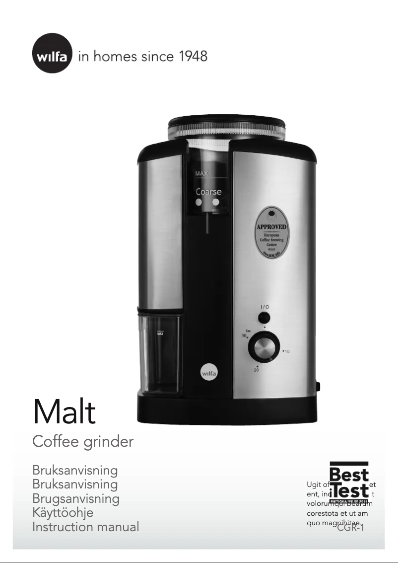 Page 1 de la notice Manuel utilisateur Wilfa CGR-1