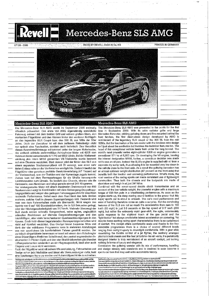 Page 1 de la notice Manuel utilisateur Revell Mercedes-Benz SLS AMG
