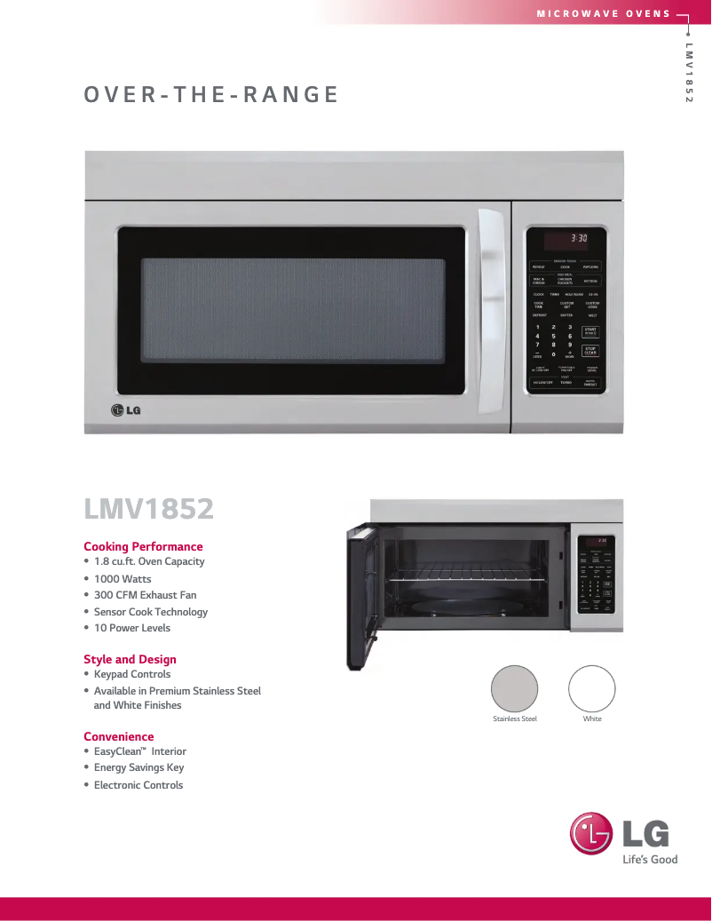 Página 1 del manual Ficha técnica LG LMV1852SW