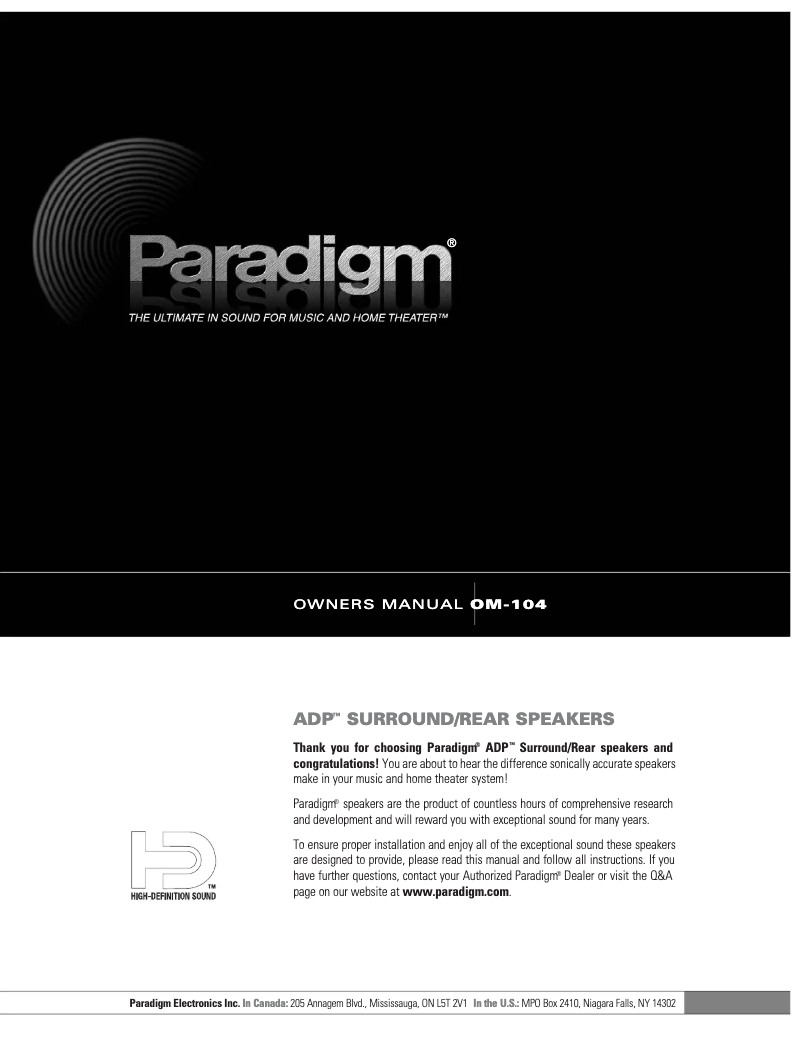 Page n°1 - Mode d'emploi Paradigm Signature ADP1