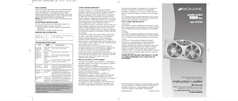 Page 1 de la notice Manuel utilisateur Bionaire BW2300