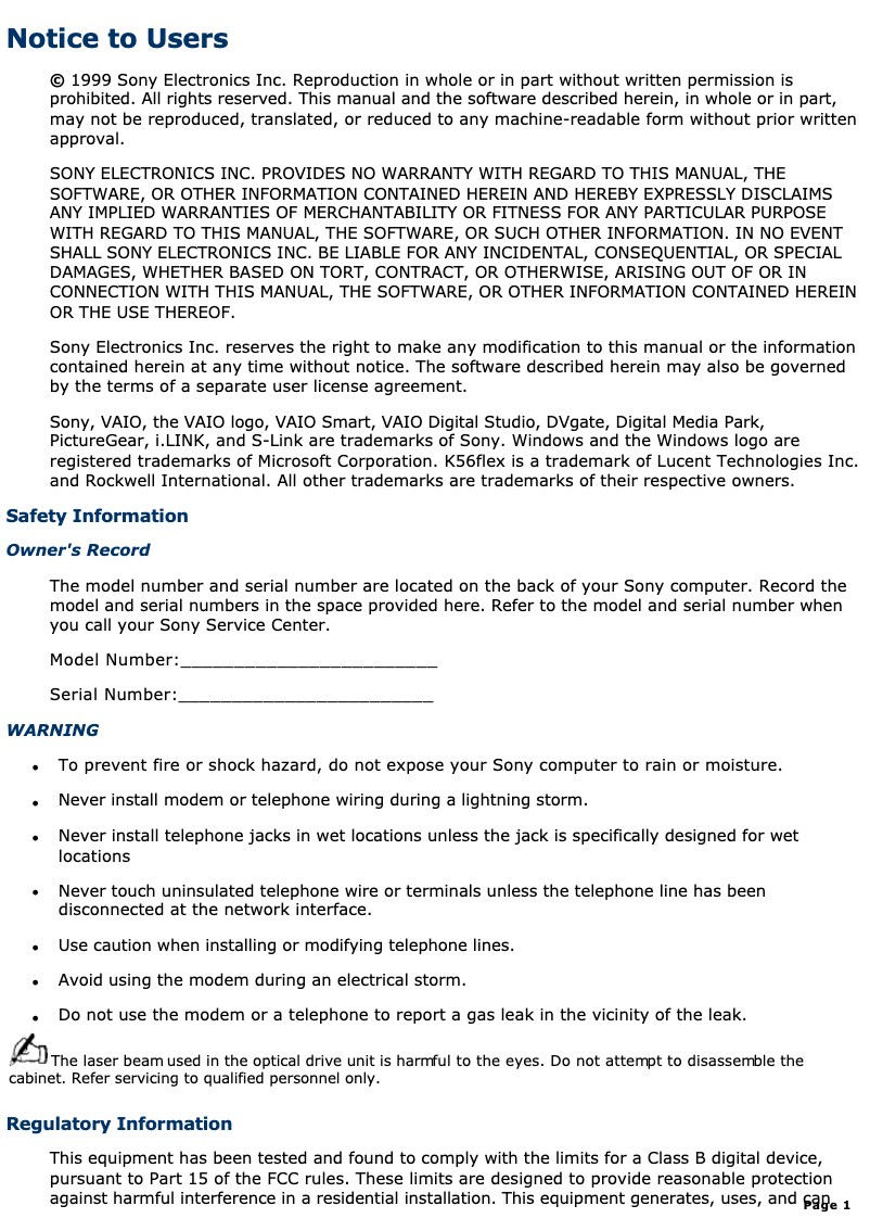 Image de la première page du manuel de l'appareil Vaio PCV-E314DS