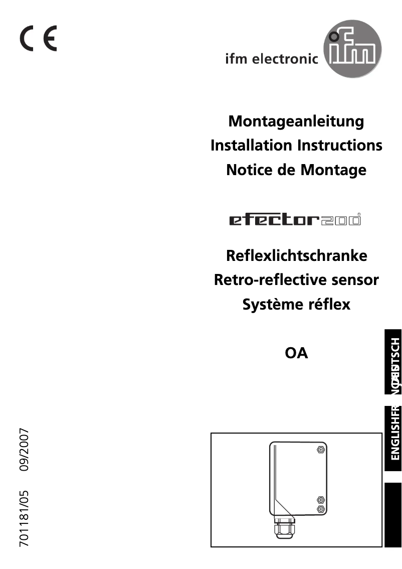 Page 1 de la notice Manuel utilisateur IFM OA0107