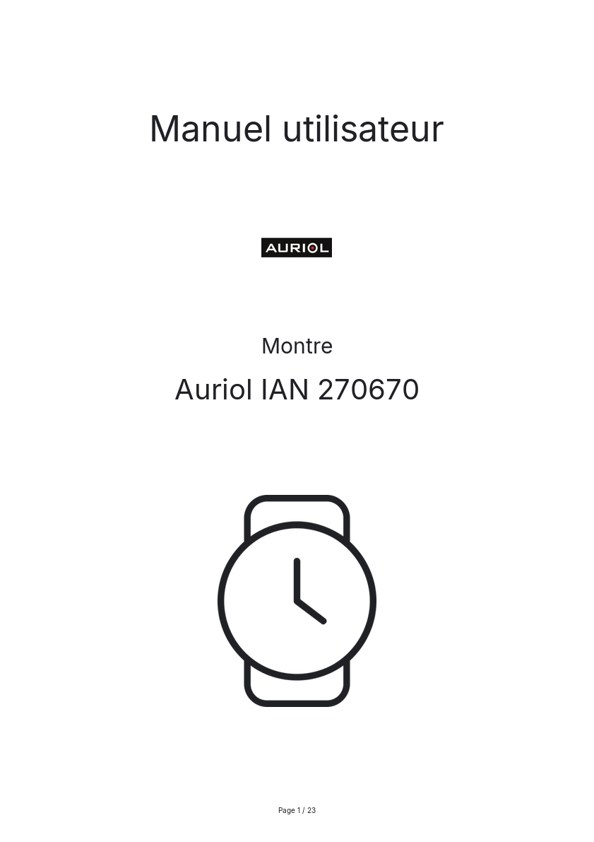 Page n°1 - Manuel utilisateur Auriol IAN 270670
