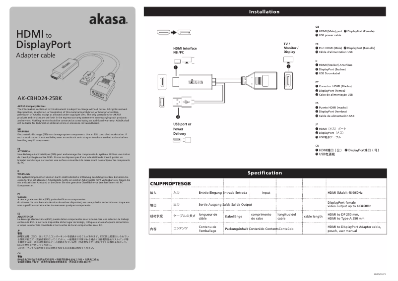 Page 1 de la notice Manuel utilisateur Akasa AK-CBHD24-25BK
