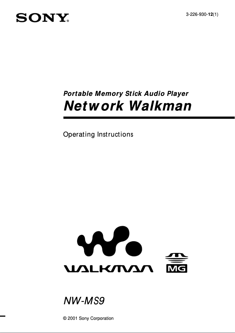 Page 1 de la notice Manuel utilisateur Sony Walkman NW-MS9