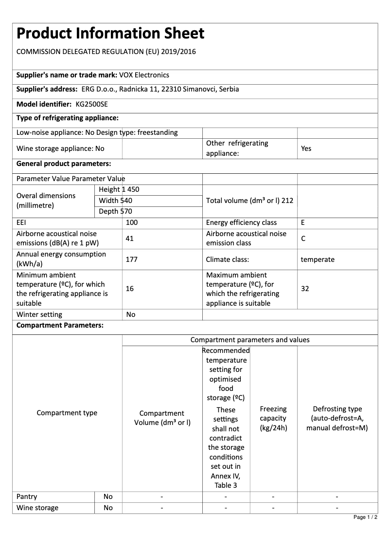 Imagen de la primera página del manual del dispositivo KG 2500 SE