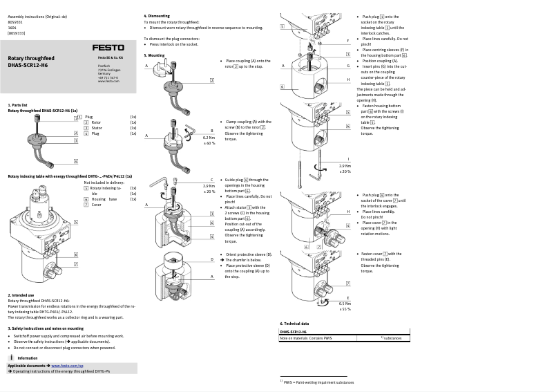 Page 1 de la notice Manuel utilisateur Festo DHAS-SCR12-H6