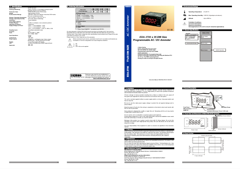 Page 1 de la notice Manuel utilisateur Emko EDA-3700