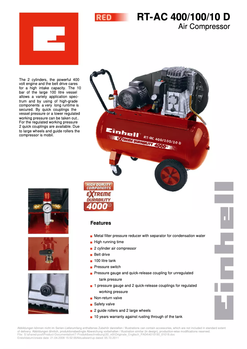 Image de la première page du manuel de l'appareil RT-AC 400/100/10 D