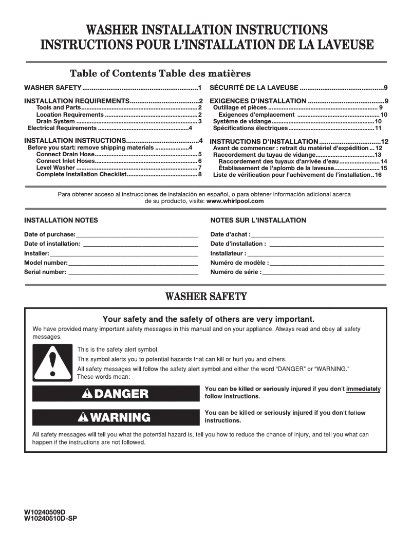 Image de la première page du manuel de l'appareil WTW4616F