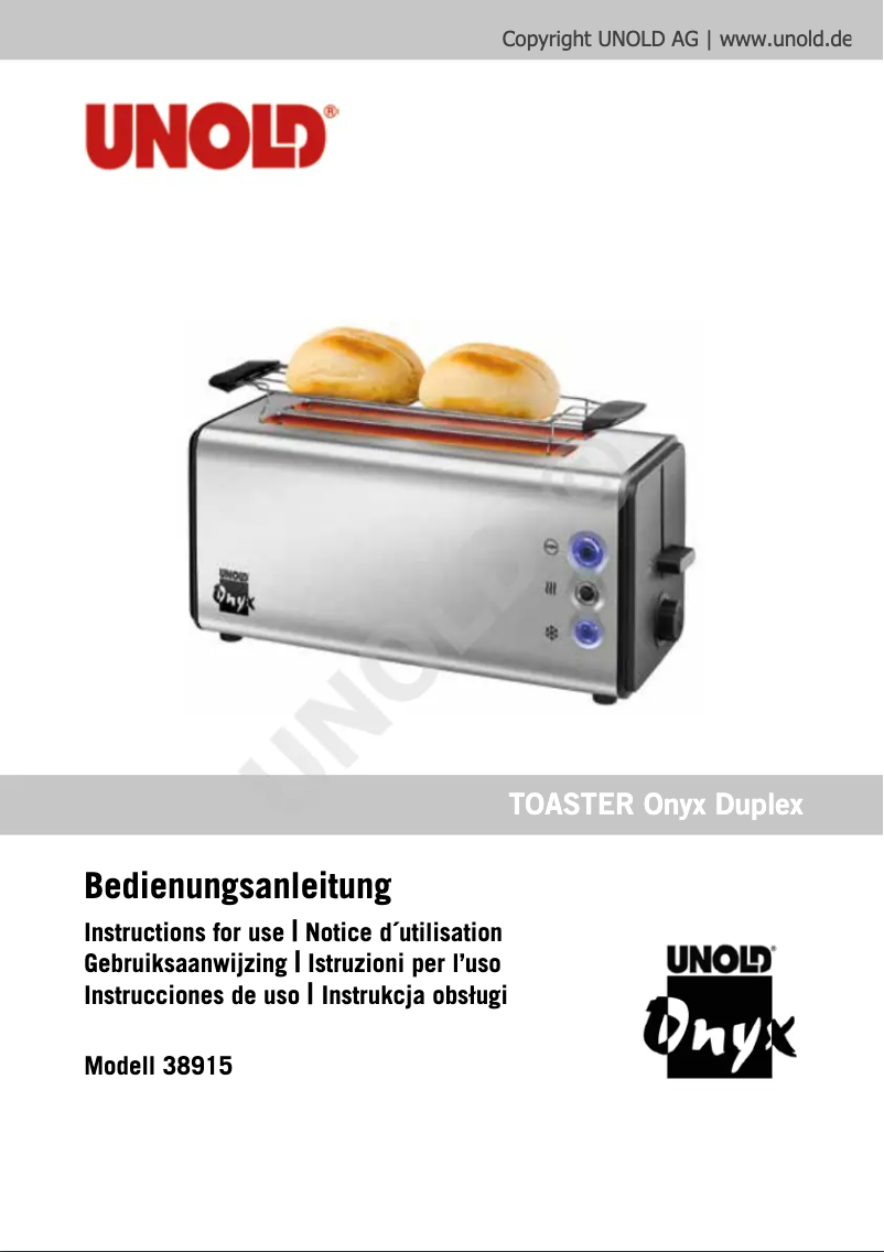 Page 1 de la notice Manuel utilisateur Unold Onyx Duplex 38915