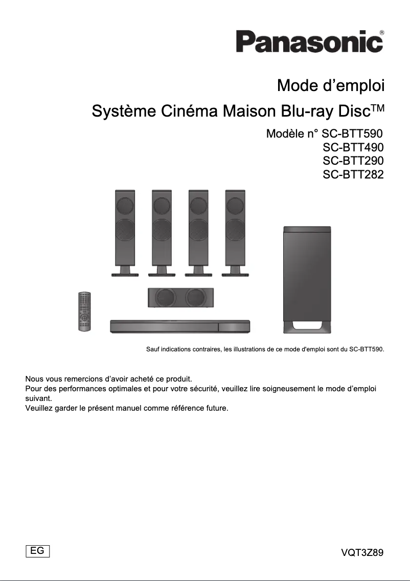Page 1 de la notice Manuel utilisateur Panasonic SC-BTT282