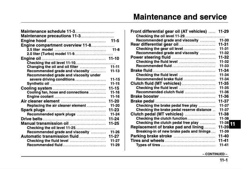 Page 1 de la notice Manuel d'utilisation et d'entretien Subaru Impreza (2003)
