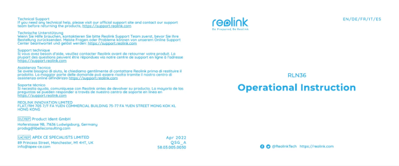 Page n°1 - Manuel utilisateur Reolink RLN36