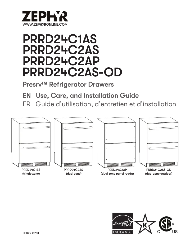 Page n°1 - Guide d'installation Zephyr Presrv PRRD24C1AS