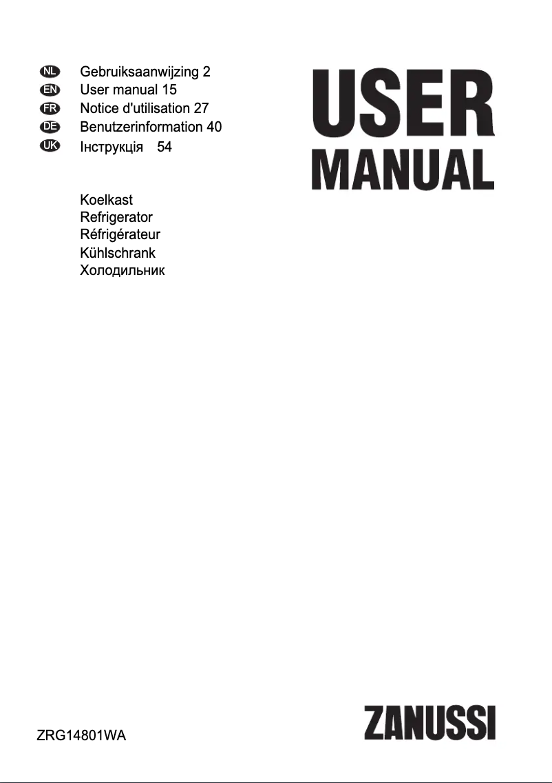 Image de la première page du manuel de l'appareil ZRG14801WA