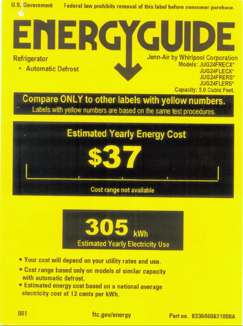 Page n°1 - Label énergétique JennAir JUG24FRECX