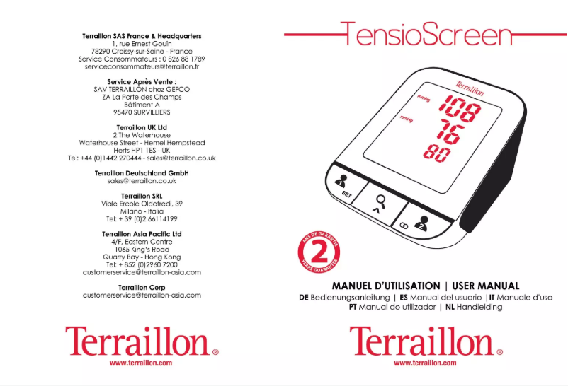 Page 1 de la notice Manuel utilisateur Terraillon TensioScreen CB32233WH