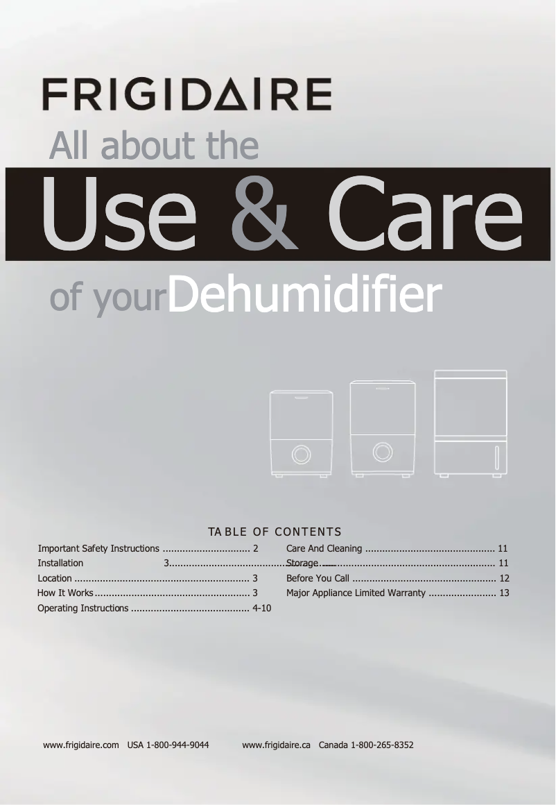 Page 1 de la notice Manuel utilisateur Frigidaire FFAP7033T1