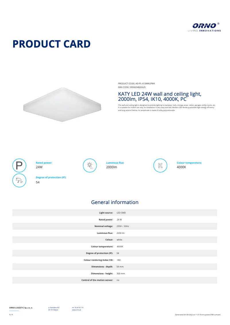 Page n°1 - Fiche technique Adviti AD-PL-6134WLPM4