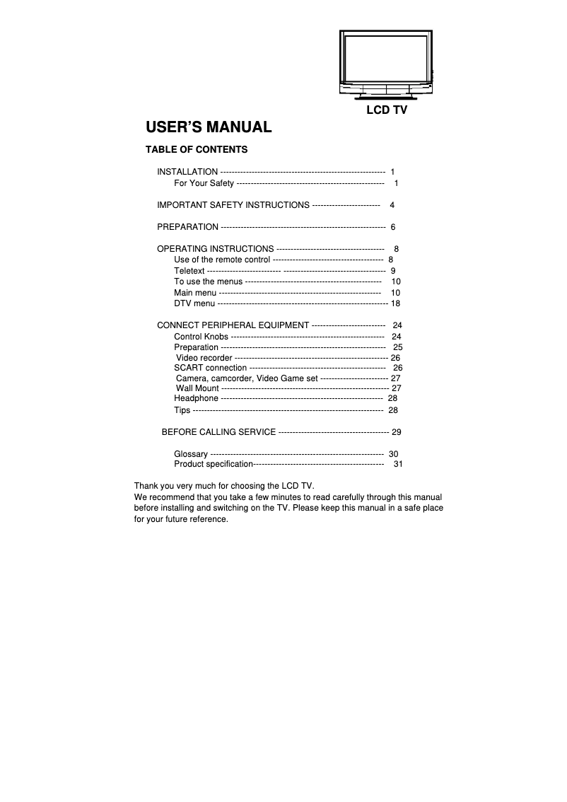 Page 1 de la notice Manuel utilisateur AOC L42W781HS