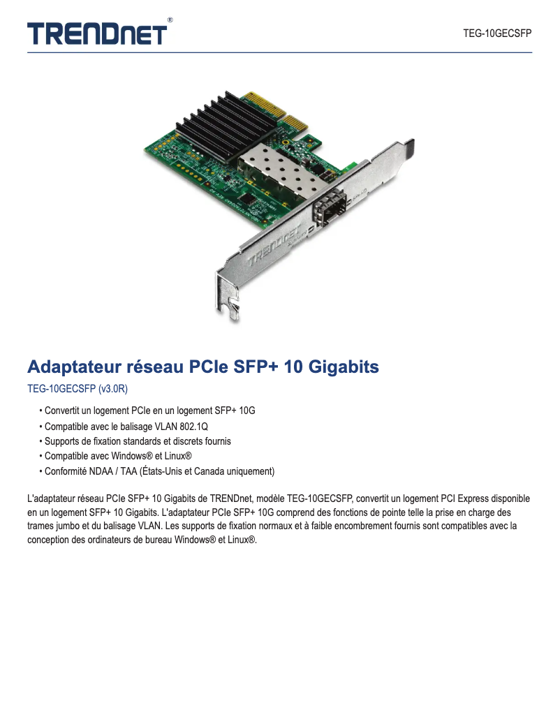 Page n°1 - Fiche technique TRENDnet TEG-10GECSFP