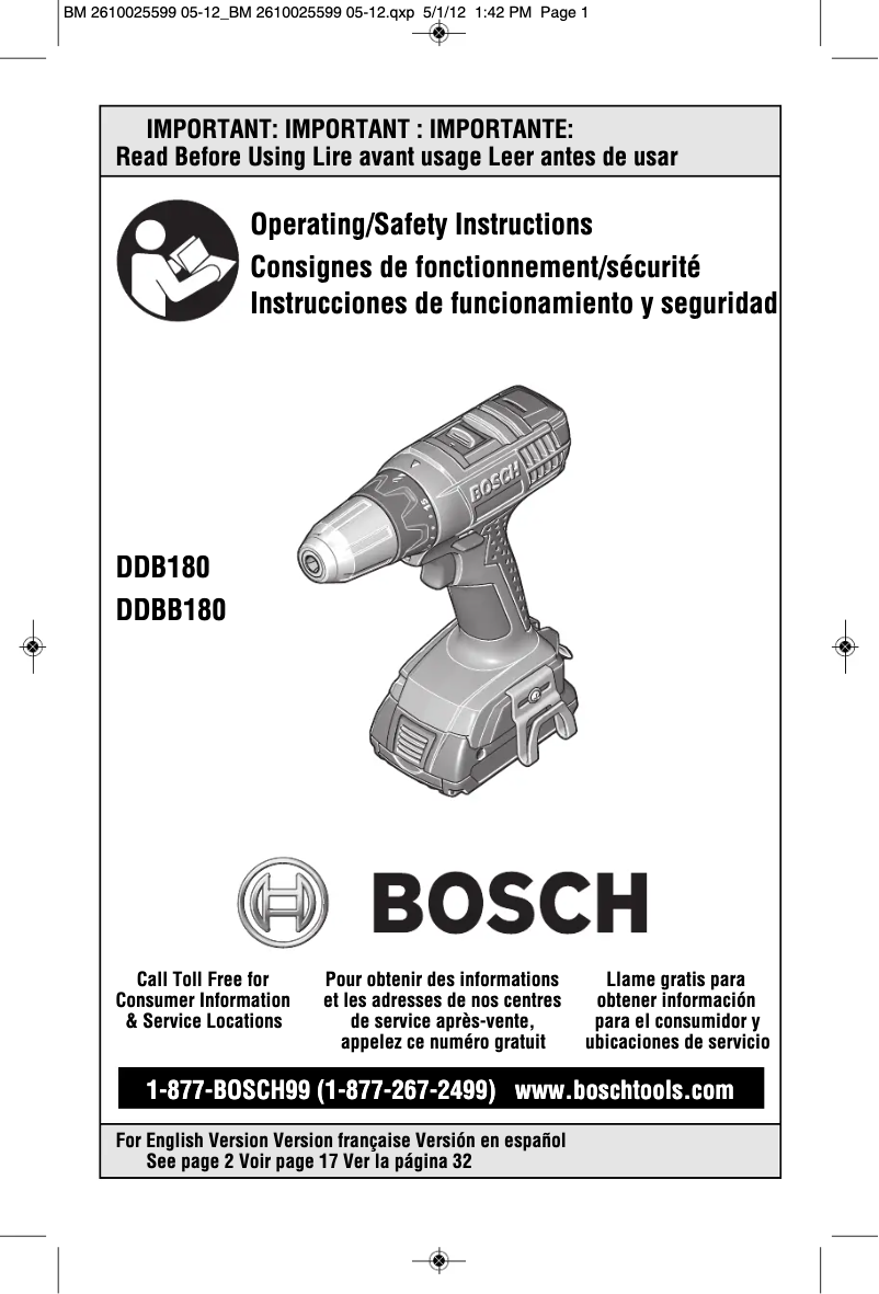 Page n°1 - Manuel utilisateur Bosch DDH181-01