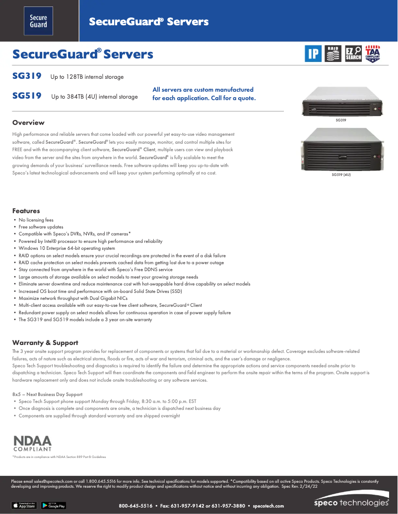 Page n°1 - Fiche technique Speco Technologies SG519