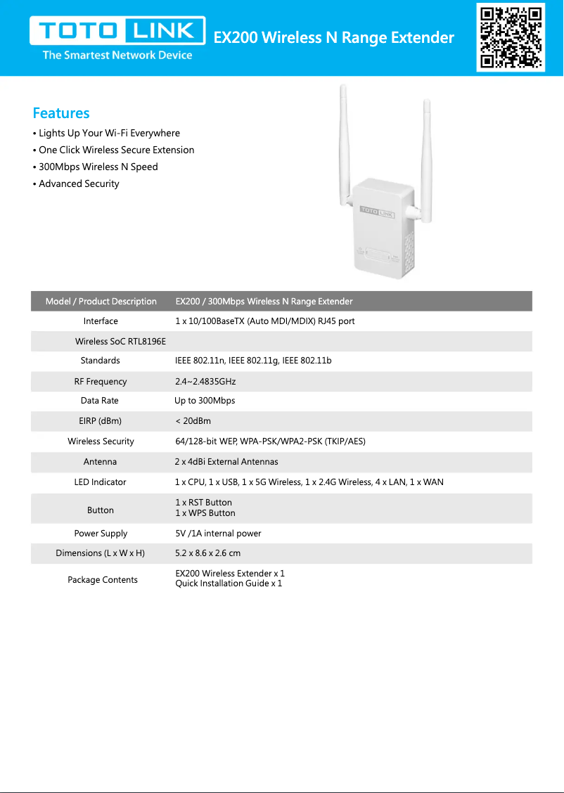 Page n°1 - Manuel utilisateur Totolink EX200
