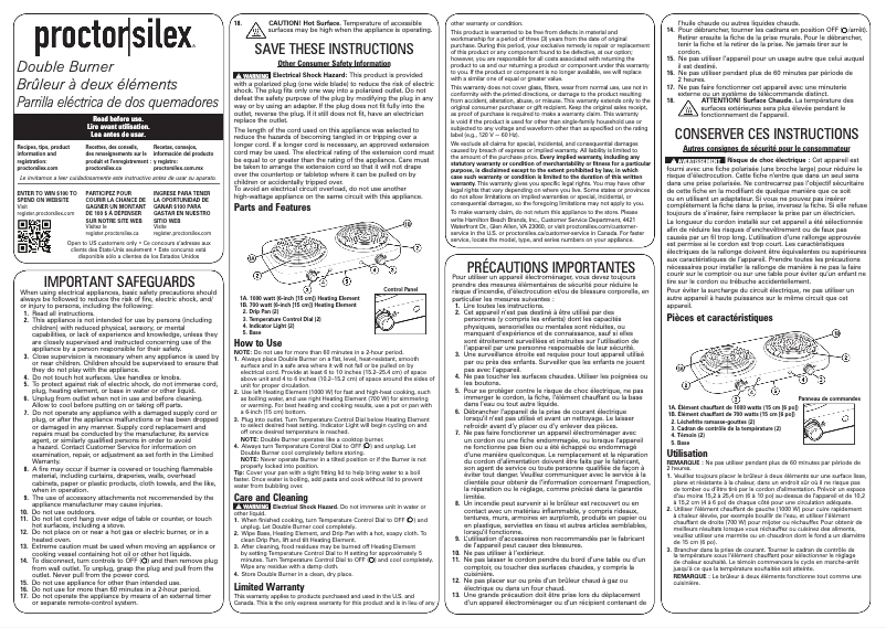 Page 1 de la notice Manuel utilisateur Proctor Silex 34115