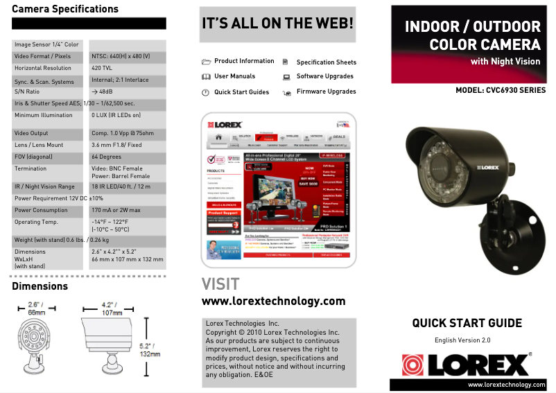 Page 1 de la notice Manuel utilisateur Lorex Vantage CVC6930PK4RB