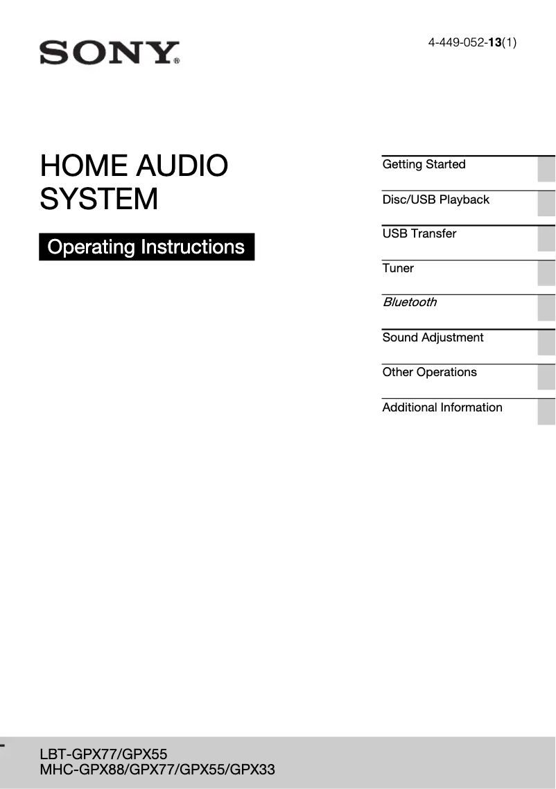 Page n°1 - Manuel utilisateur Sony LBT-GPX55