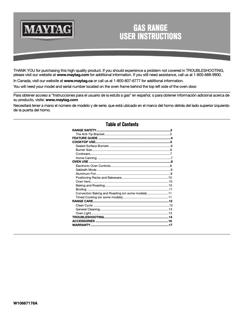 Page n°1 - Manuel d'utilisation et d'entretien Maytag MGR8700DE