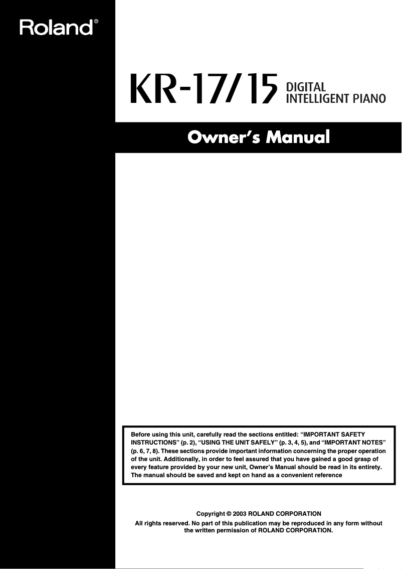 Page 1 de la notice Manuel utilisateur Roland KR-15