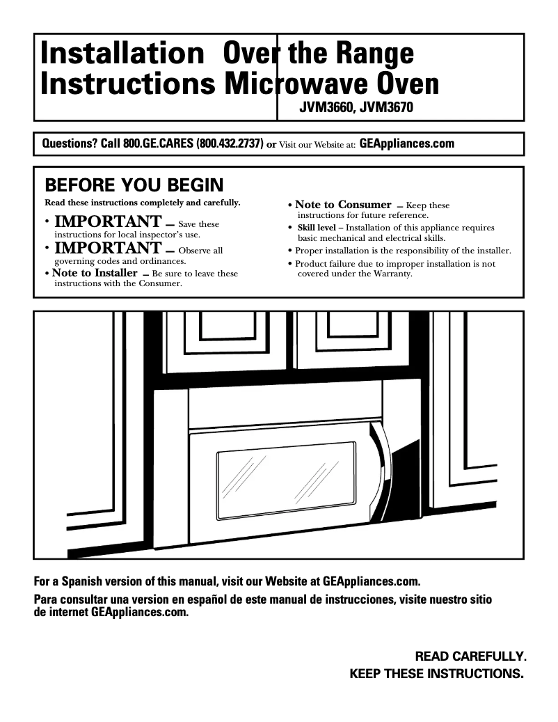 Page n°1 - Guide d'installation GE Profile JVM3660SD
