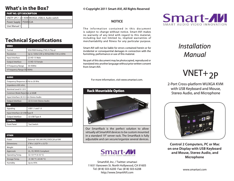 Page 1 de la notice Manuel utilisateur Smart-AVI VNET+2PS