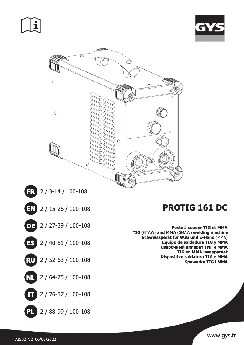 Page 1 de la notice Manuel utilisateur GYS Protig 161 DC
