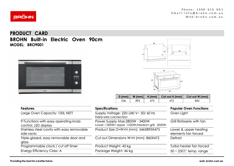 Page 1 de la notice Fiche technique Bröhn BRO9001