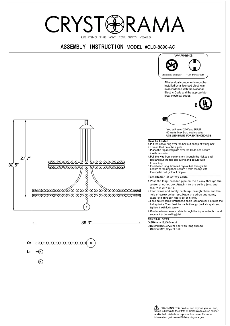 Page n°1 - Manuel utilisateur Crystorama Clover CLO-8890-AG