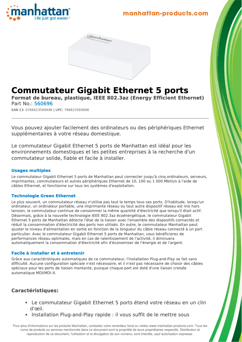 Page 1 de la notice Fiche technique Manhattan 560696