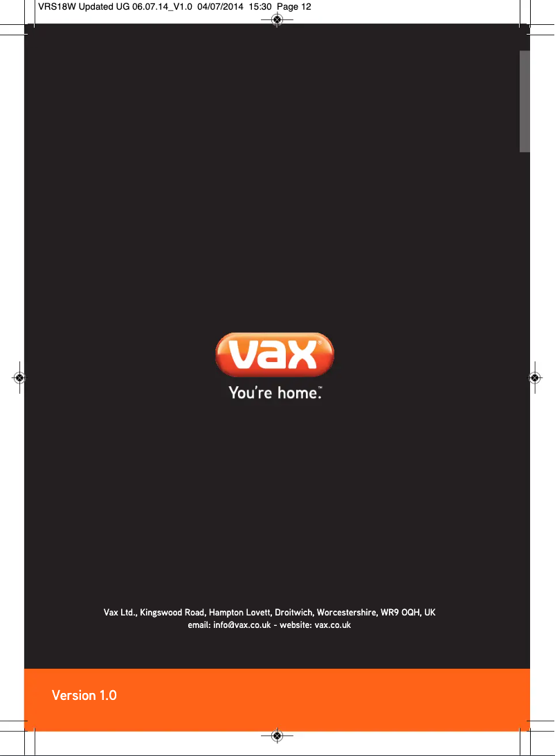 Page 1 de la notice Manuel utilisateur Vax PowerMax VRS18W