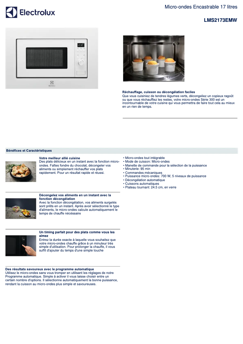Page 1 de la notice Fiche technique Electrolux LMS2173EMW