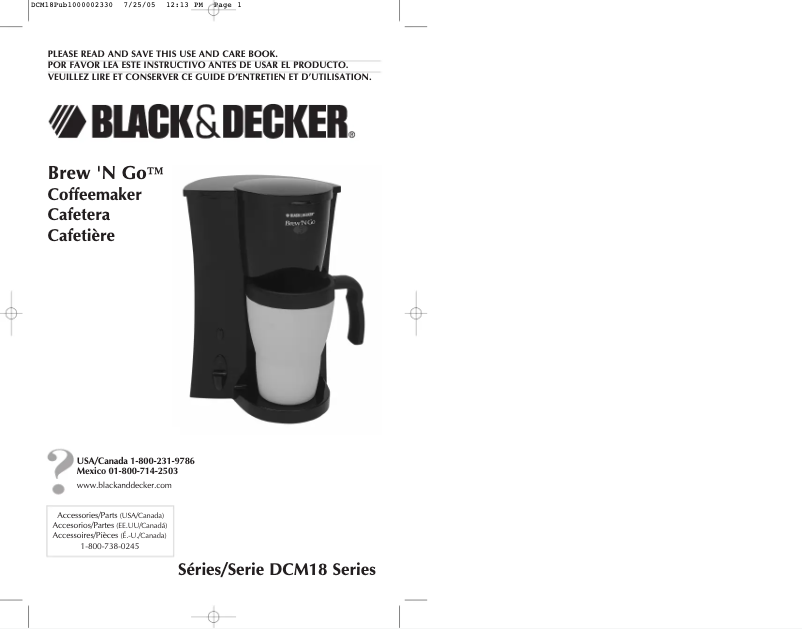 Page 1 de la notice Manuel utilisateur Black & Decker Brew 'N Go DCM18